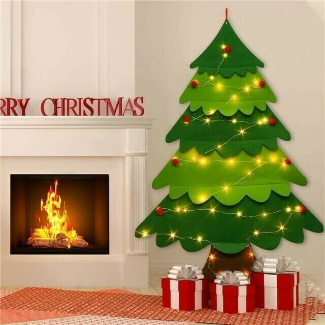 (🎅 Christmas Sale - 49% Off) Felt Christmas Tree Set with 32PCS Tree Hanging Wall Ornaments 30LED String Lights✨DIY with Kids