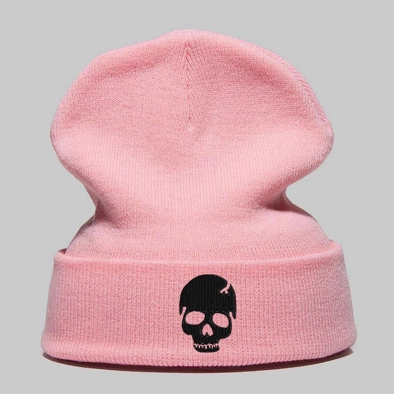 Unisex Casual Skull Embroidery Eaveless Wool Cap