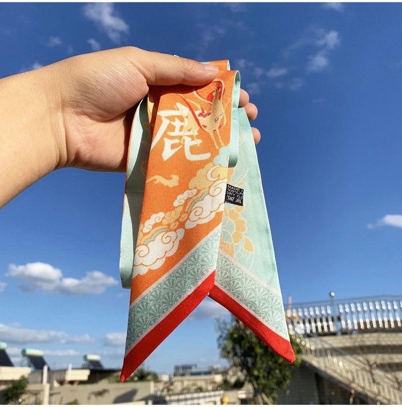 Women's Minimalist Classic Style Color Block Satin Printing Silk Scarf