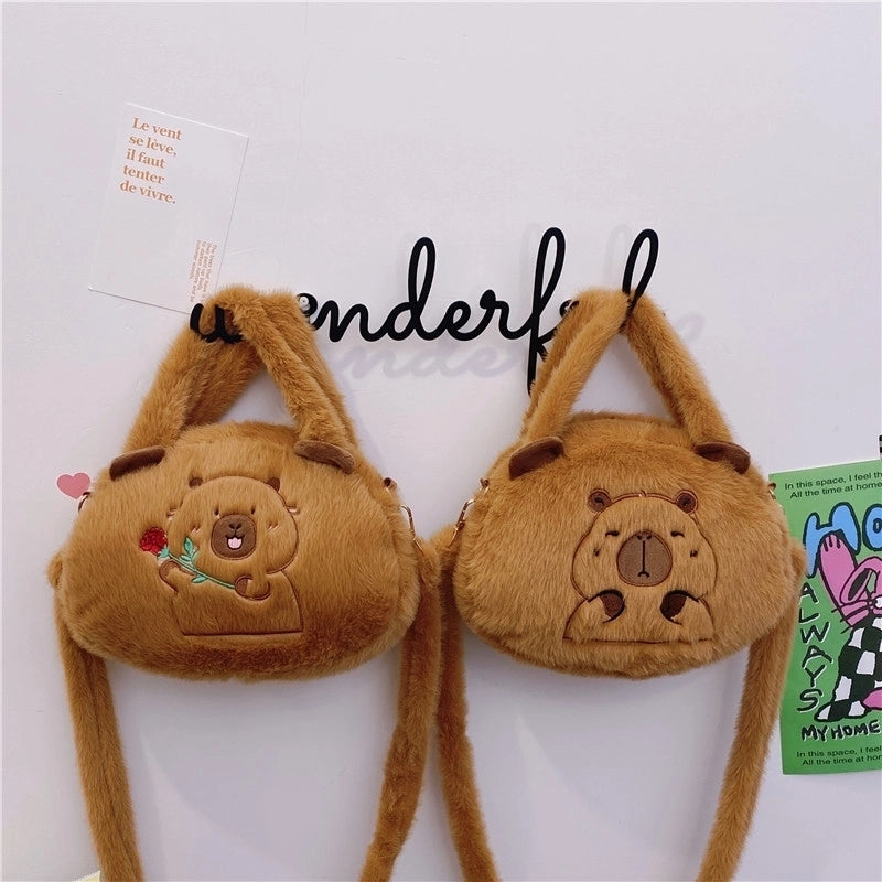 Women's Medium Plush Animal Cartoon Cute Zipper Crossbody Bag