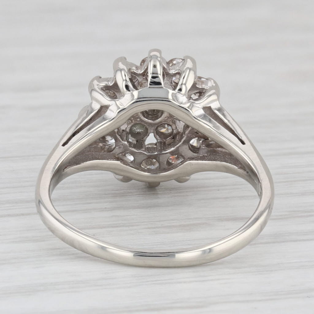 0.89ctw Diamond Cluster Ring 14k White Gold Size 6.25 Engagement