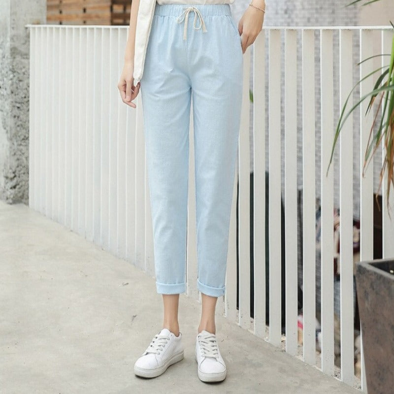 Summer Cotton Linen Wide Leg Harem Trousers