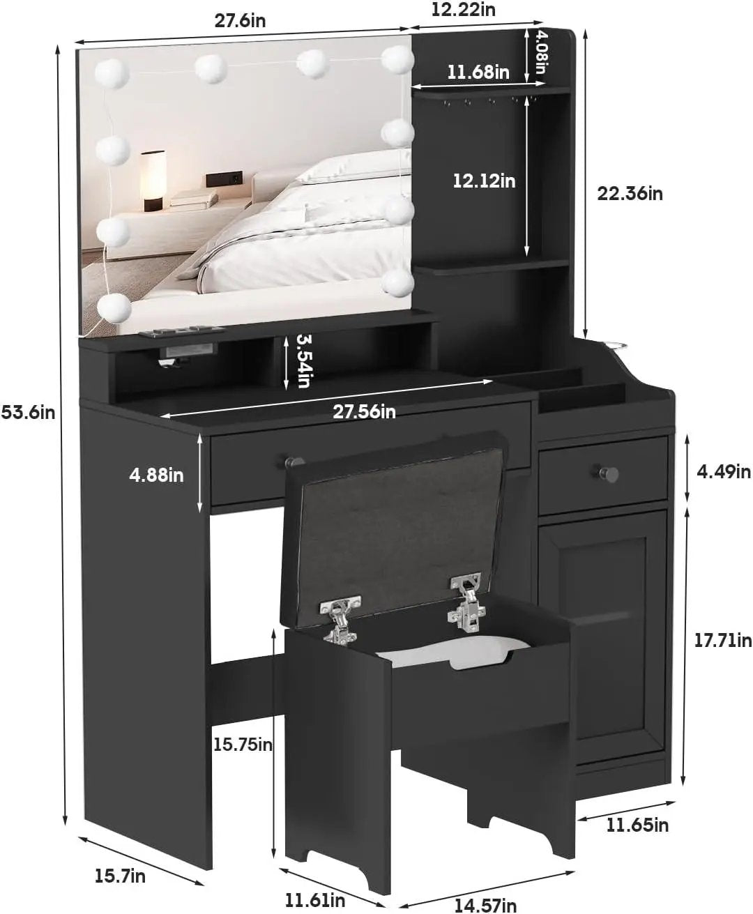 39.8inch Cute Makeup Vanity Table Vanity Set with Comfortable Bench