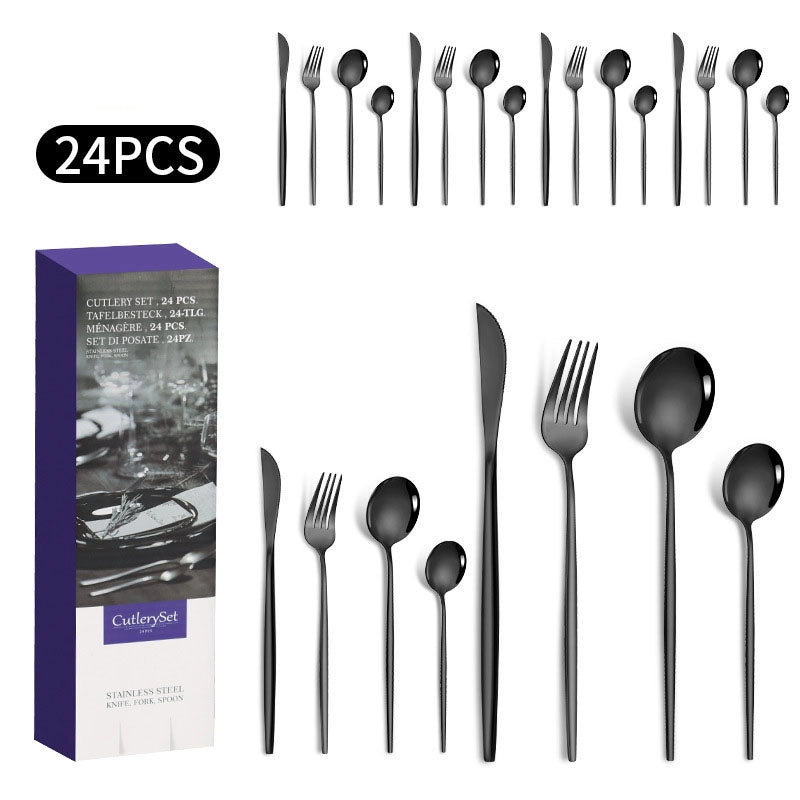 1010 Stainless Steel Tableware 24-piece Golden Steak Knife. Fork And Spoon Gift Box Western Tableware Suit