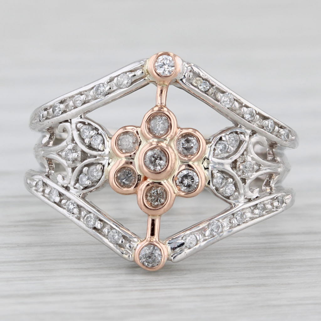 0.33ctw Diamond Flower Cluster Ring 14k Yellow White Gold Size 7 Cocktail