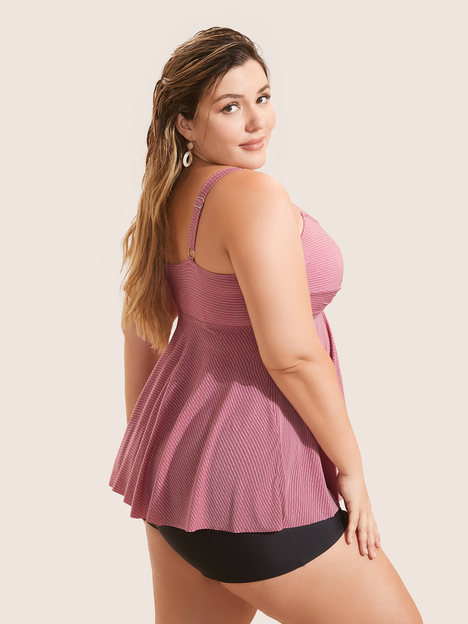 Plain Twist Front Gathered Swim Top