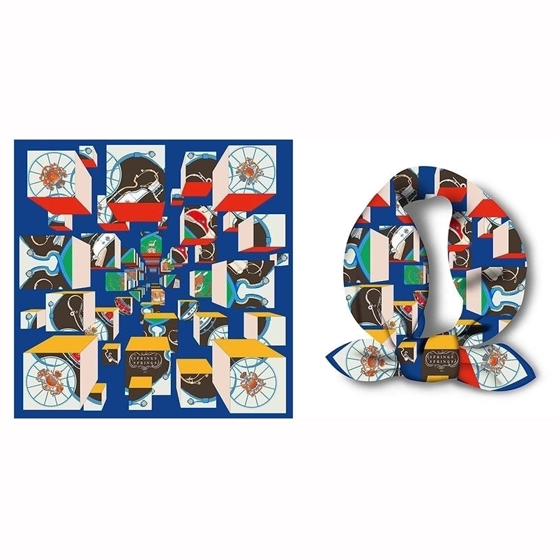 Women's Sweet Color Block Satin Printing Silk Scarf
