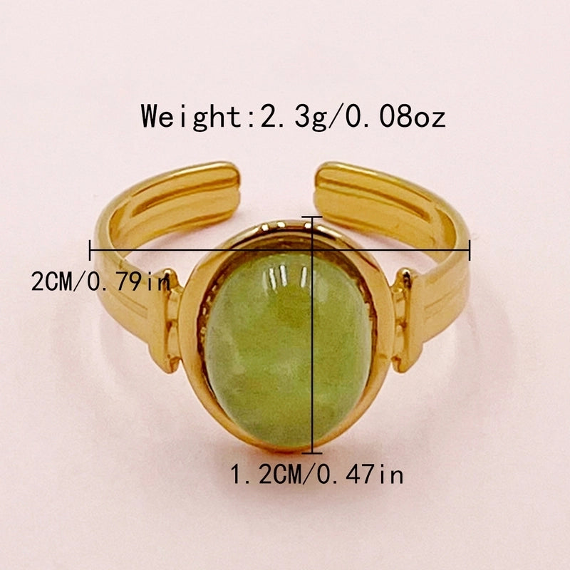 304 Stainless Steel Gold Plated Casual Minimalist Commute Plating Inlay Oval Natural Stone Open Rings