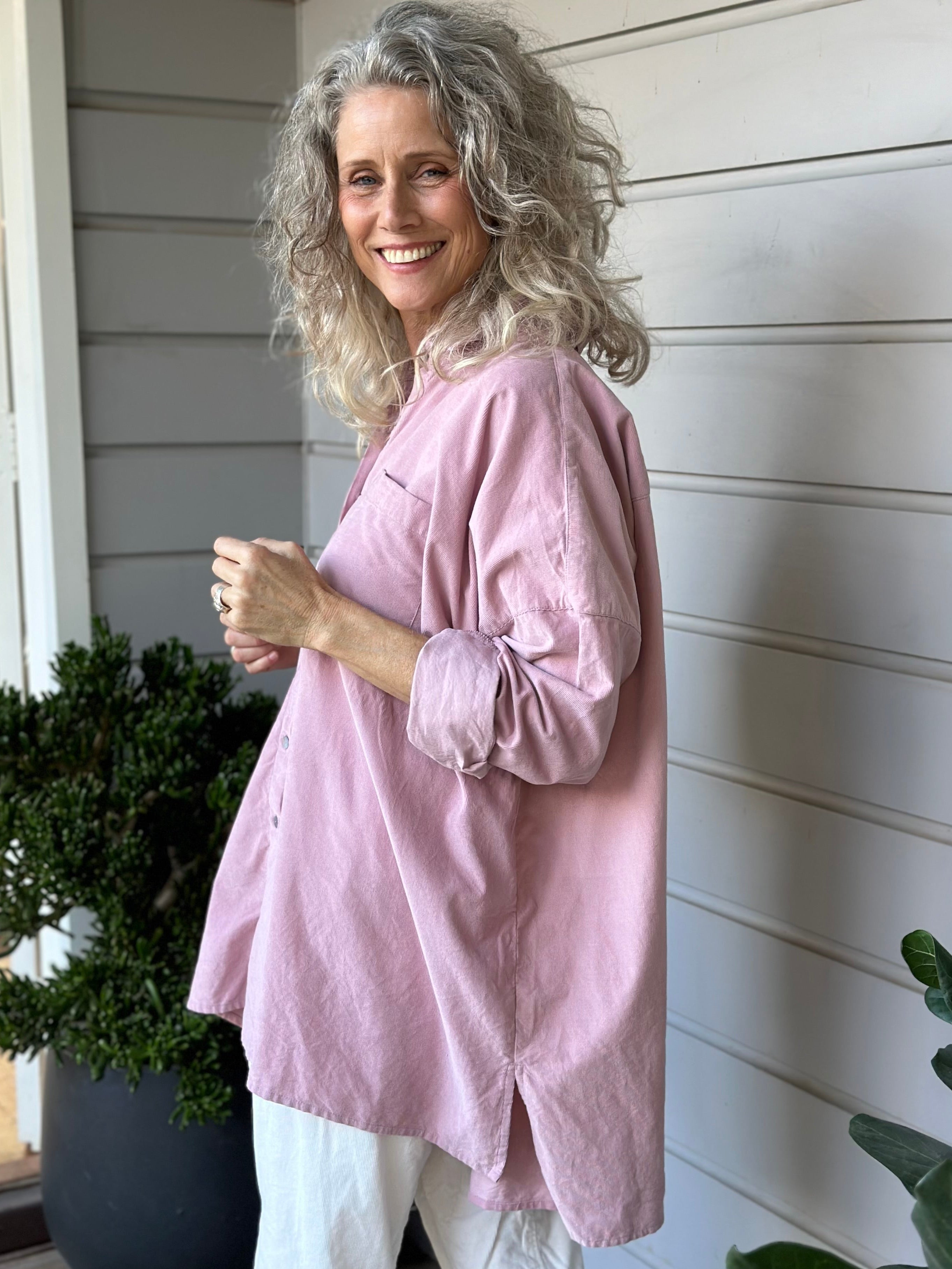 aiden oversized shirt - dusty pink cord