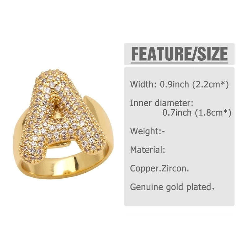 Copper 18K Gold Plated Modern Style Minimalist Plating Inlay Letter Zircon Open Rings