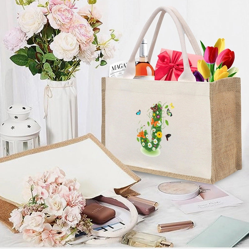 Women's Medium Canvas Letter Basic Classic Style Open Shopping Bags