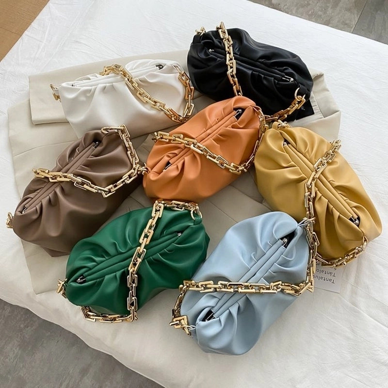 Women's Medium Pu Leather Solid Color Streetwear Cloud Shape Lock Clasp Underarm Bag