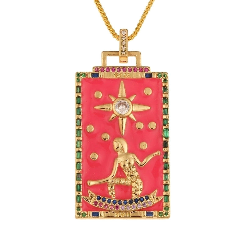 Fashion New Oil Drop Tarot Pendant Copper Zircon Necklace