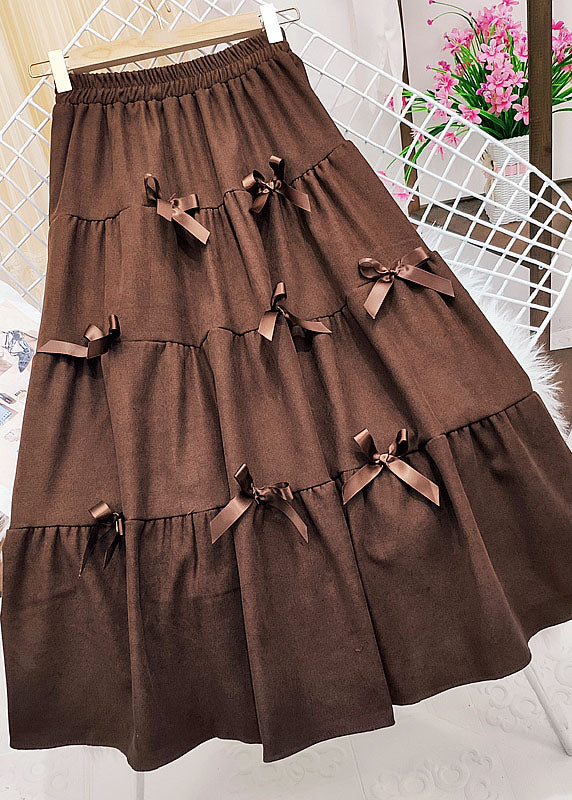 Casual Brown elastic waist Butterfly Corduroy Skirt Winter