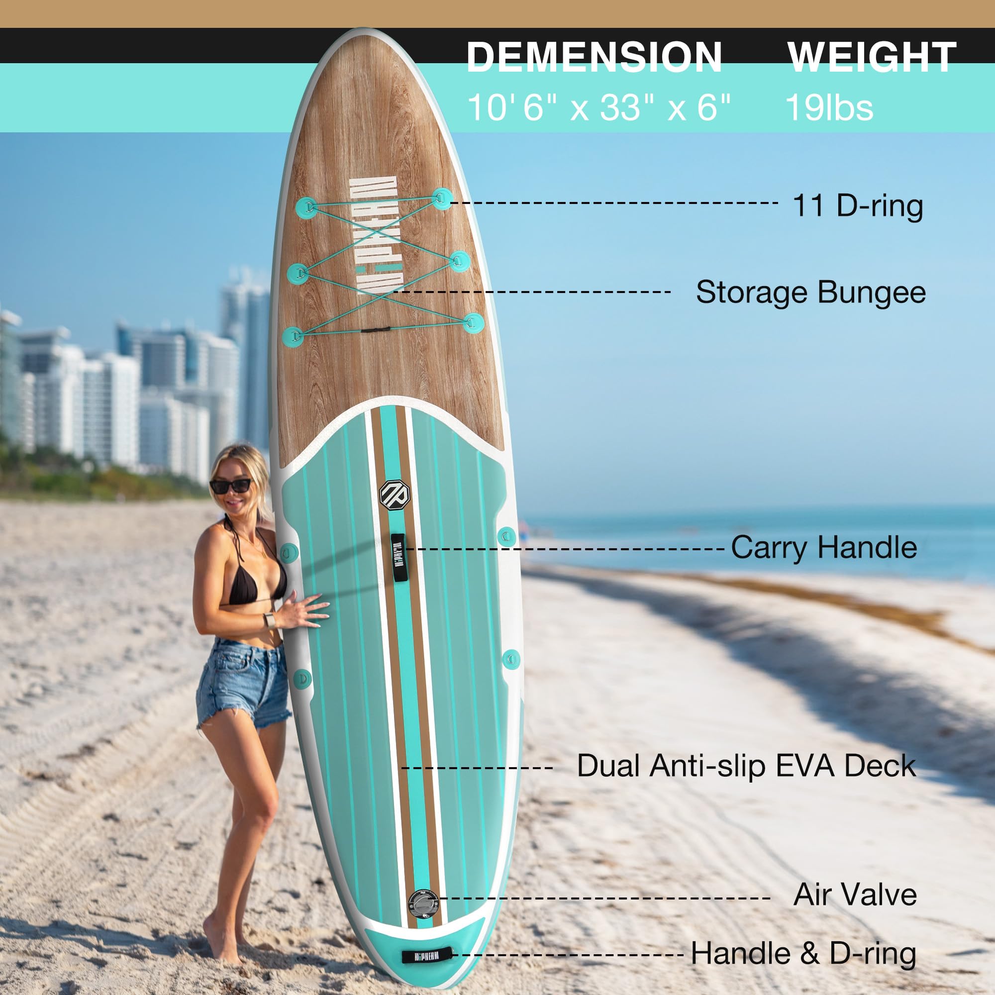 Inflatable Stand Up Paddle Board with SUP Accessories, Non-Slip EVA Deck, 10'6 Inch Inflatable Paddle Board