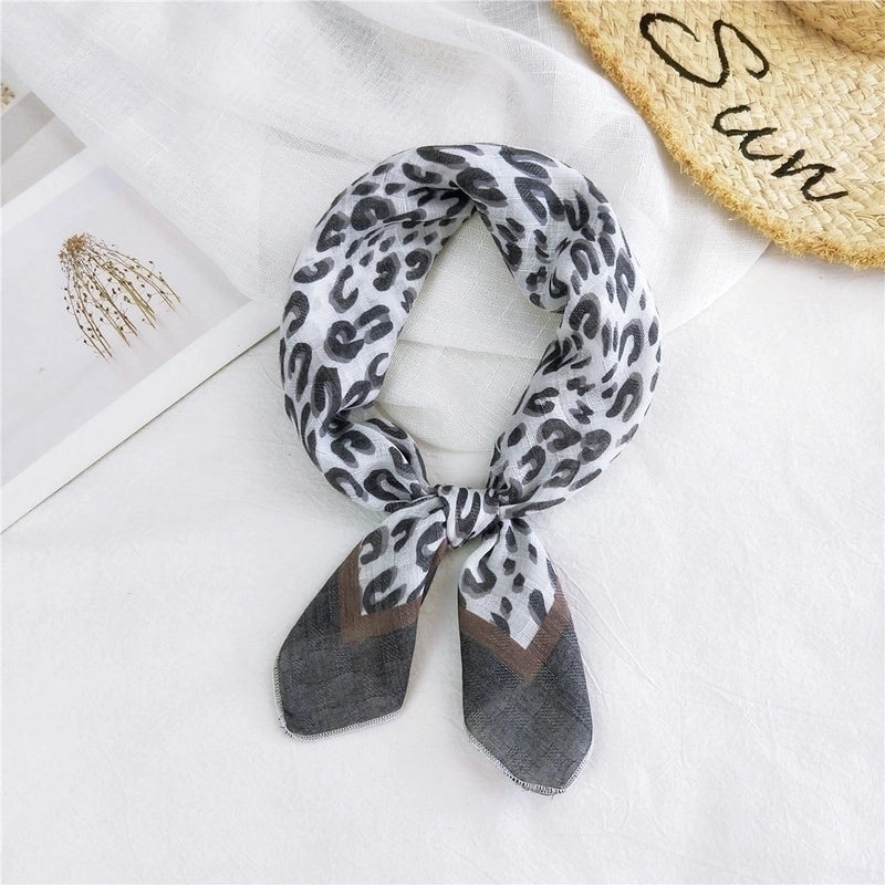 Fashion Leopard Print Cotton Linen Small Square Silk Scarf
