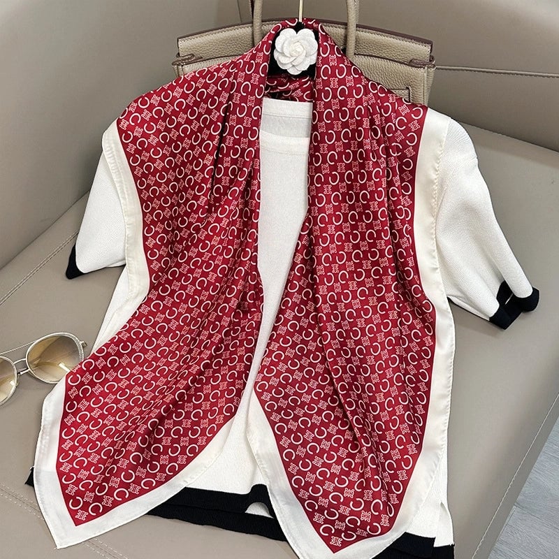 Women's Elegant Vacation Stripe Flower Polyester Silk Scarf