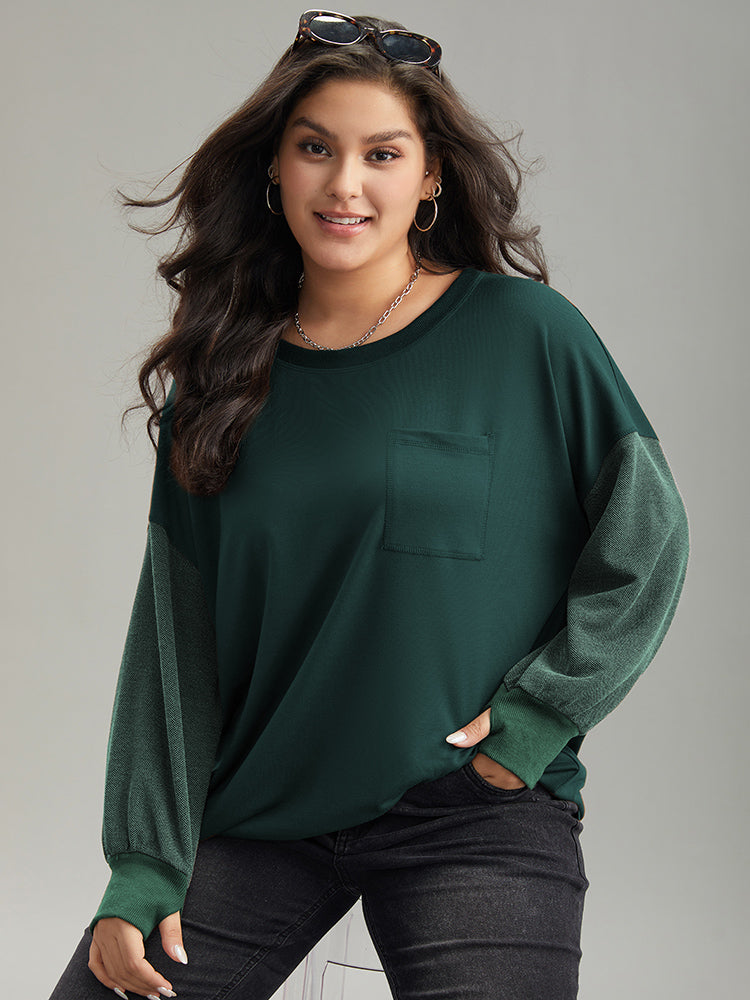 Two Tone Patched Pocket Drop Shoulder Sweatshirt