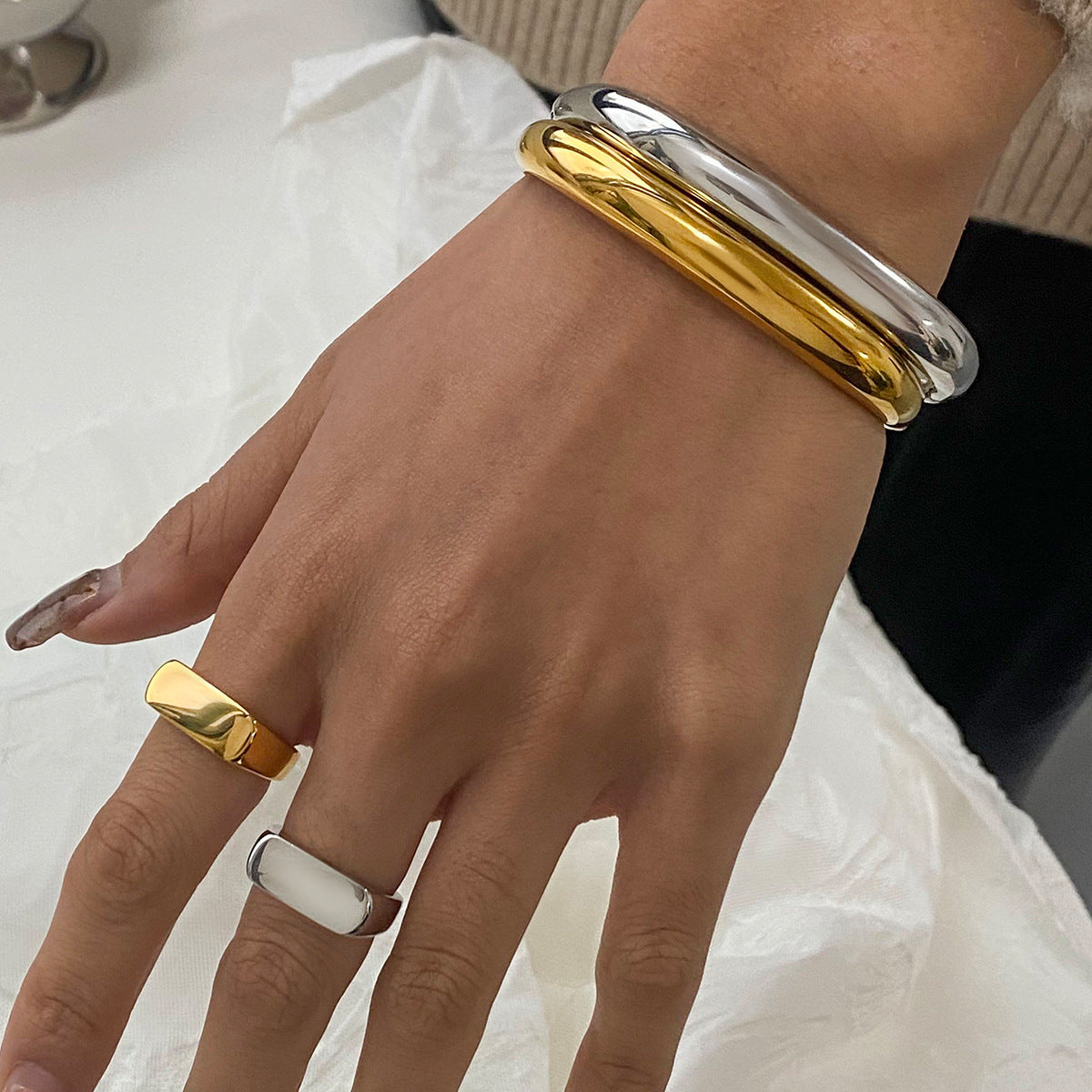 Stainless Steel Plain Ring Bracelet Geometric Ring Niche Bracelet Titanium Steel Hand Jewelry