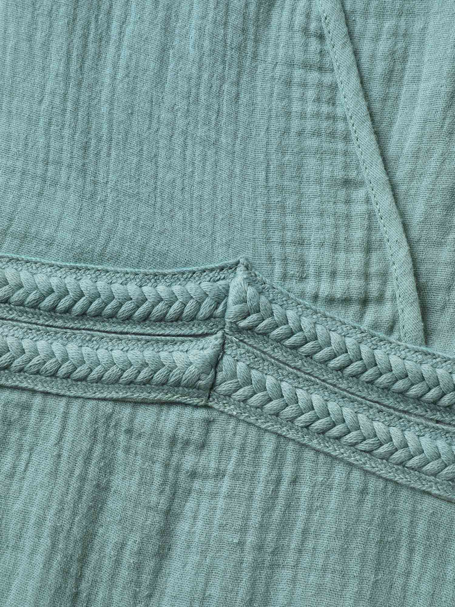 Cotton Textured Cinched-Waist A-Line Midi Dress