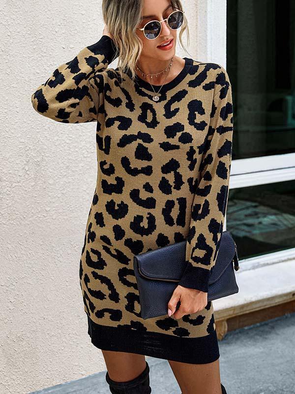 Leopard Printed Knit Dress