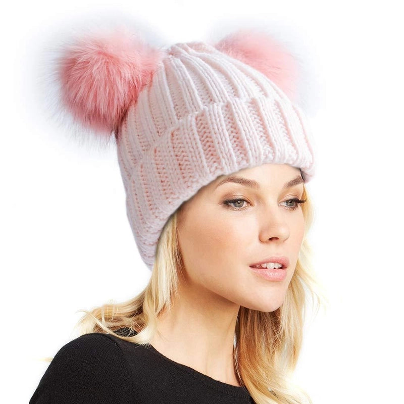 New Wool Hat Ladies Parent-child Detachable Double Fur Ball Fur Ear Protection Warm Knitted Hat