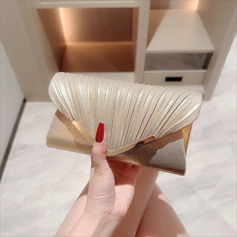 Gold Silver Glitter Solid Color Chain Square Evening Bags
