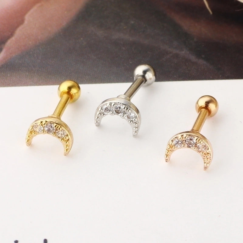 Minimalist Moon Stainless Steel Zircon Lip Stud Ear Studs 1 Piece