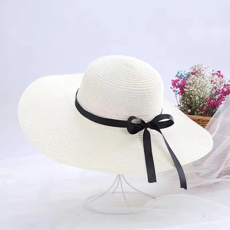 Women's Minimalist Classic Style Color Block Big Eaves Straw Hat