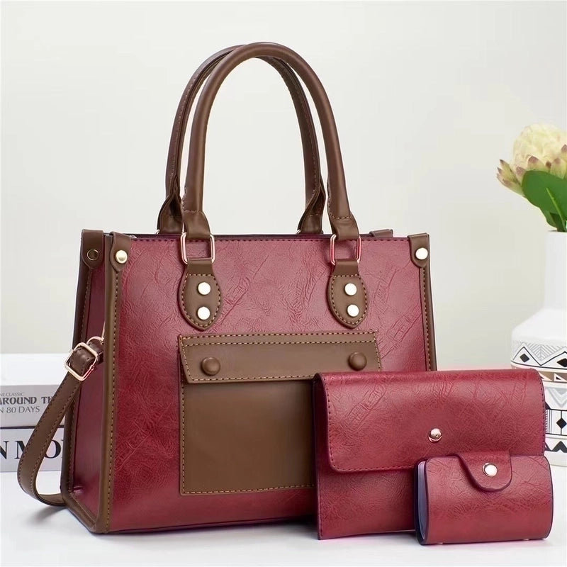 Women's Medium Pu Leather Color Block Classic Style Square Zipper Handbag