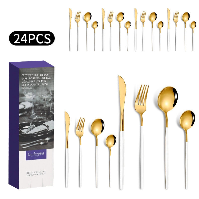 1010 Stainless Steel Tableware 24-piece Golden Steak Knife. Fork And Spoon Gift Box Western Tableware Suit