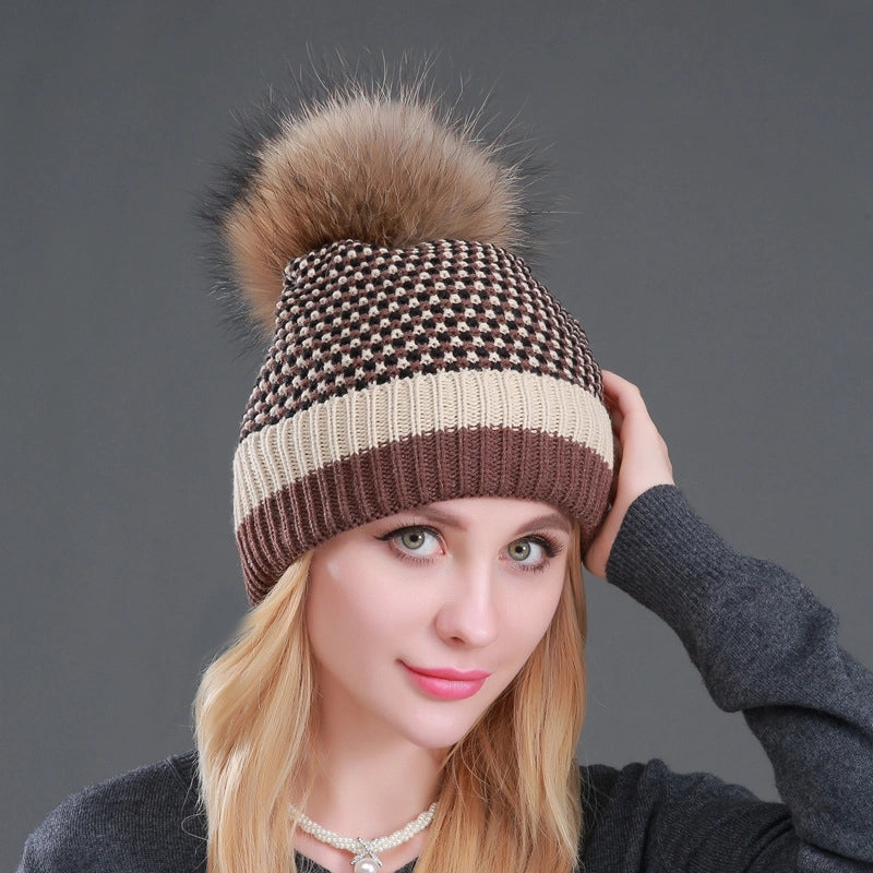 Women's Casual Basic Minimalist Stripe Pom Poms Eaveless Wool Cap