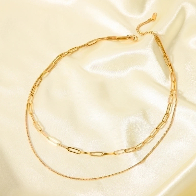 201 Stainless Steel 18K Gold Plated Modern Style Minimalist Streetwear Plating Solid Color Double Layer Necklaces