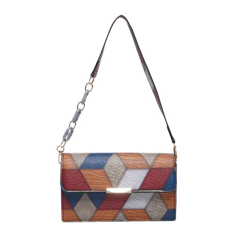 Women's Medium Pu Leather Color Block Solid Color Streetwear Square Flip Cover Underarm Bag