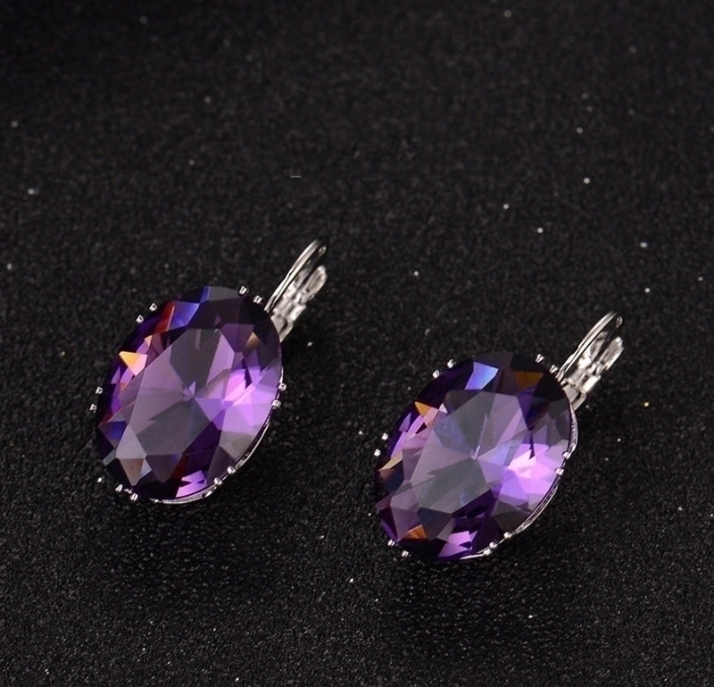 1 Pair Elegant Retro Oval Plating Inlay Copper Zircon Rhodium Plated Earrings