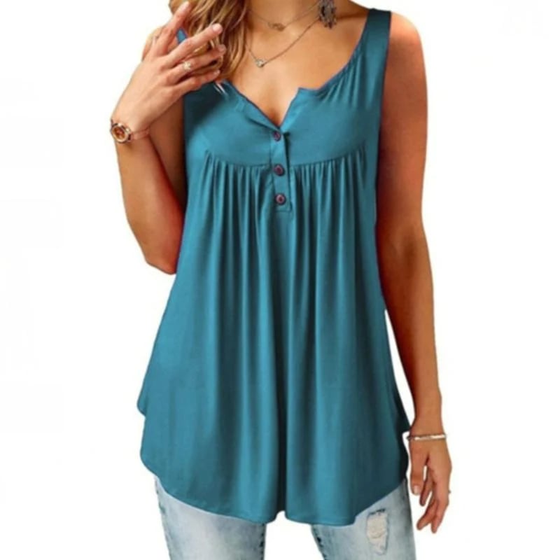 Comfy Loose Button Sleeveless Tank Top For Women