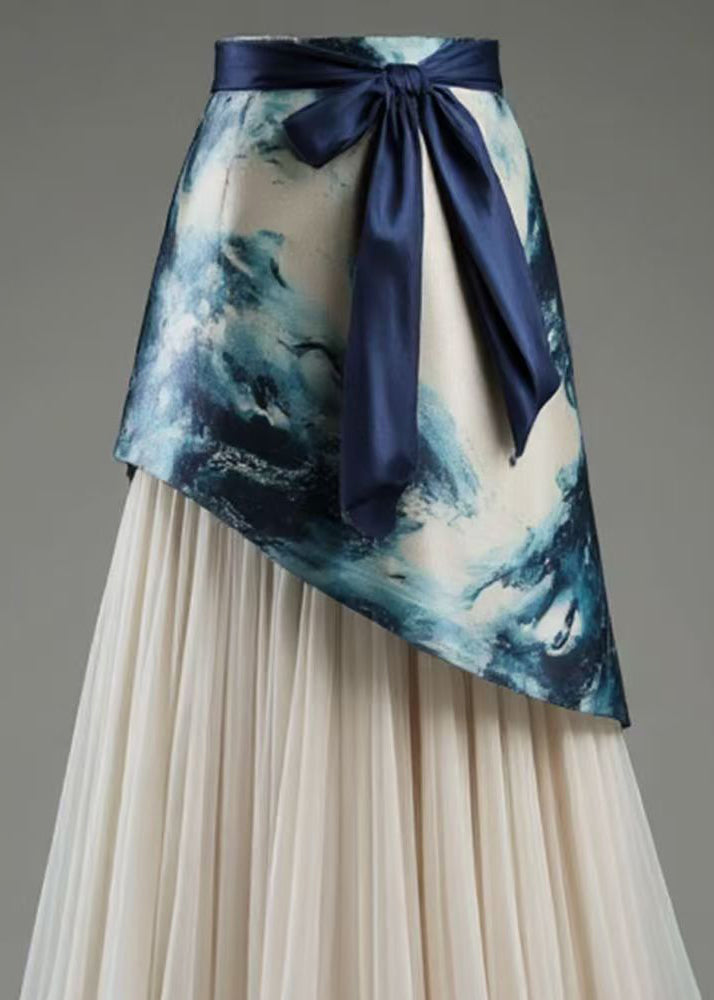 French Blue Asymmetrical Lace Up Tulle Patchwork Skirts Summer