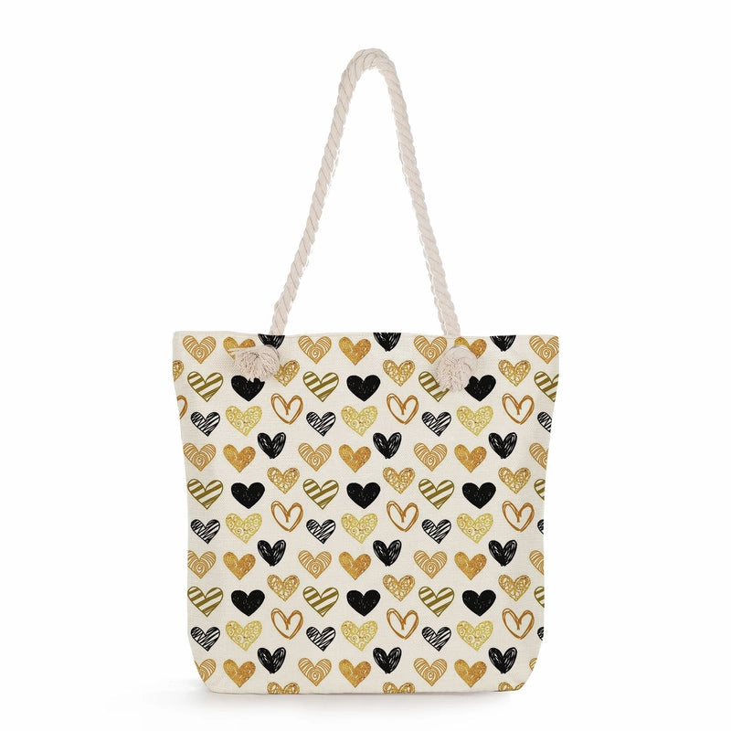 Women's Cotton And Linen Heart Shape Classic Style Square Zipper Tote Bag