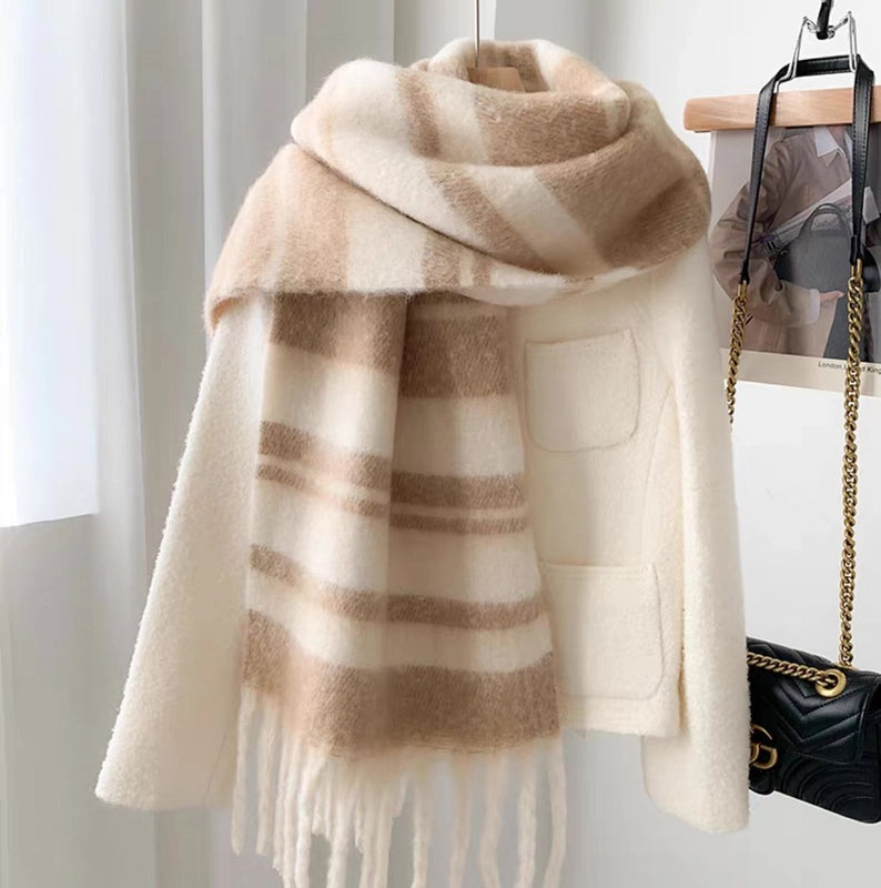 Women's Casual Stripe Polyester Tassel Scarf