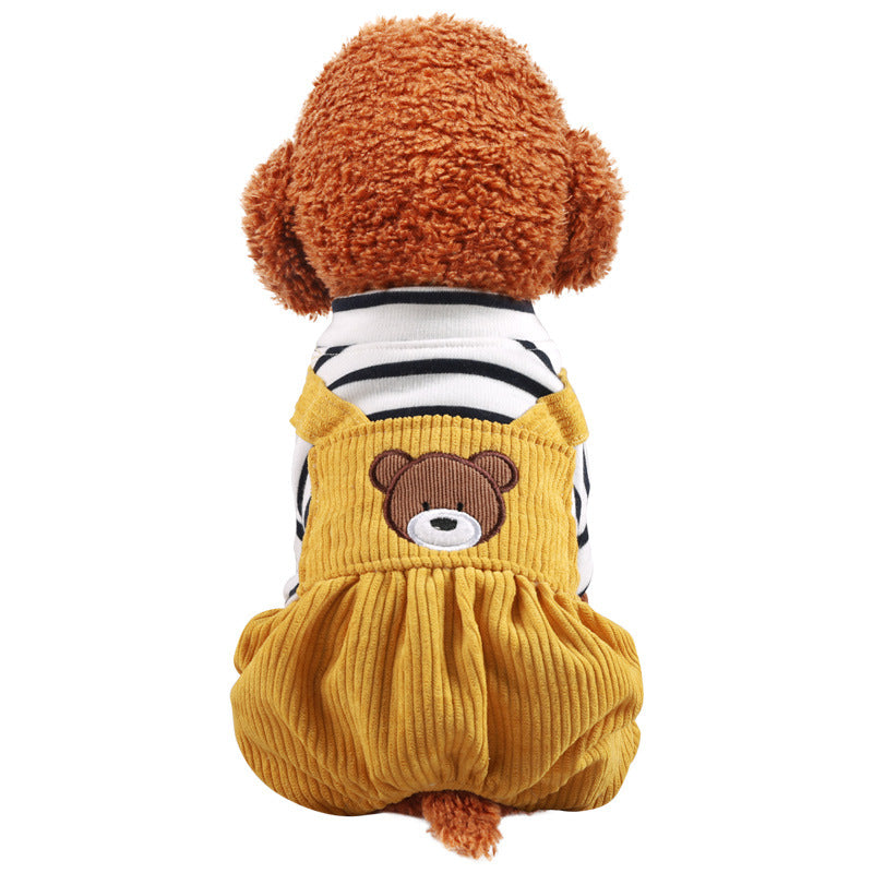 Striped Bear Printed Dog Jumpsuits