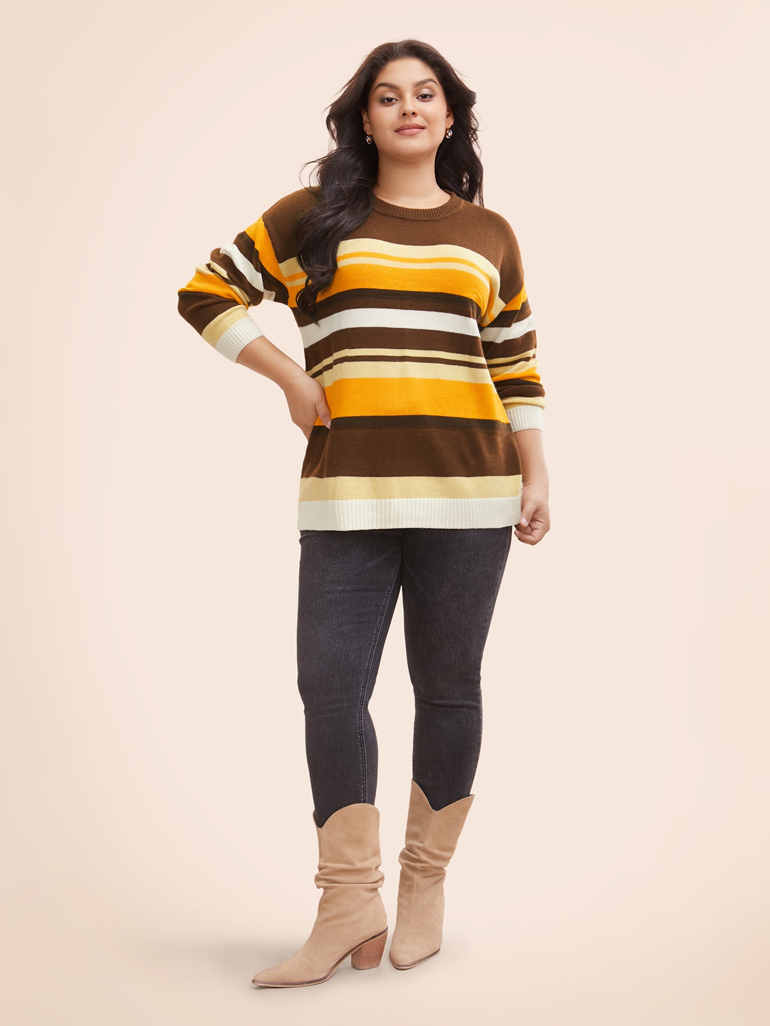 Contrast Striped Drop Shoulder Sleeve Pullover