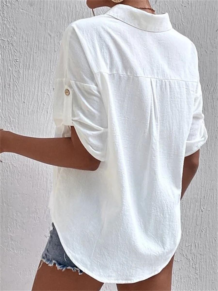 Long Sleeves Pocket Lapel Cotton Linen Shirt