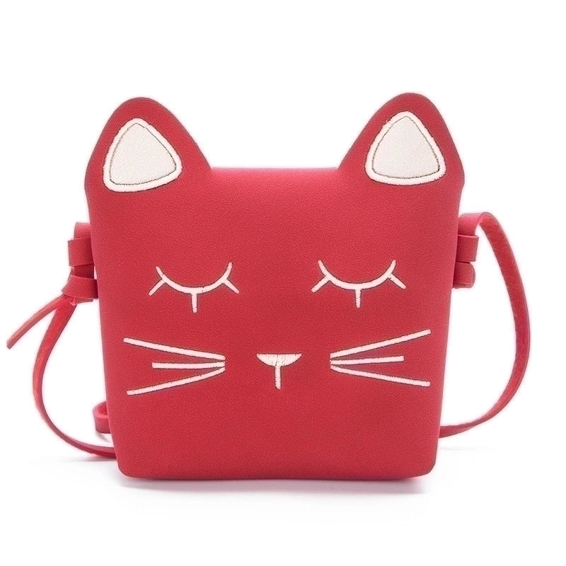 Kid'S Pu Leather Cat Solid Color Cute Square Zipper Crossbody Bag