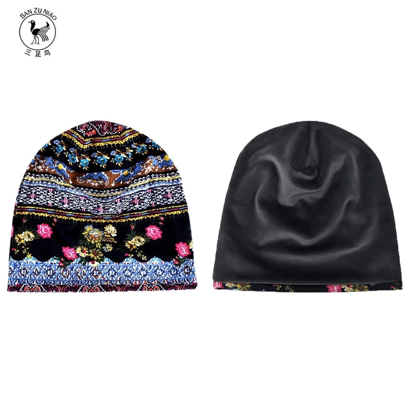 Unisex Basic Retro Flower Printing Eaveless Sleeve Cap