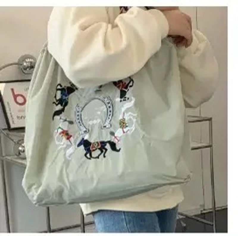 Women's Large Nylon Animal Donuts Basic Classic Style Square Open Shopping Bags