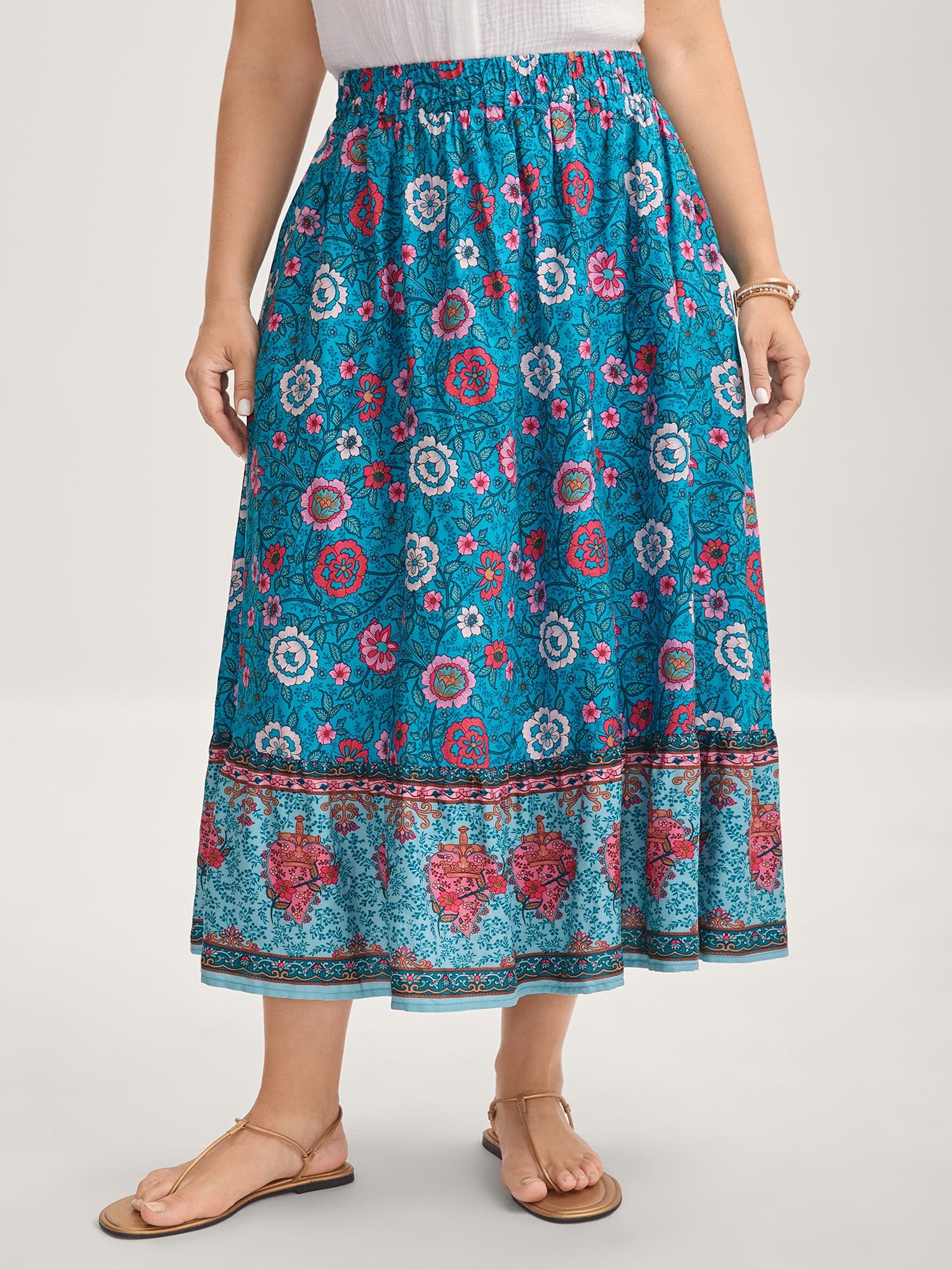 Floral Fun Wide-Waist Maxi Skirt