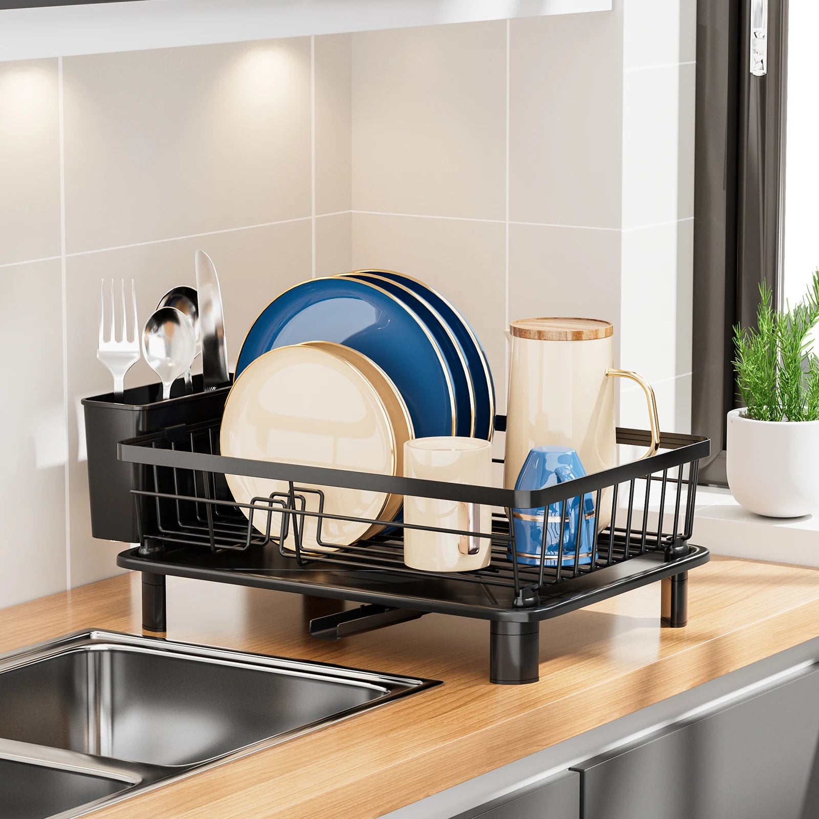 Dish Drying Rack. Multifunctional Space-Saving Dish Storage Rack. Kitchen Countertop Storage Rack