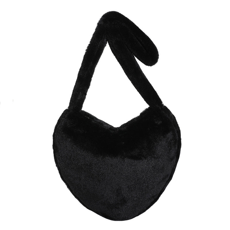 Women's Medium All Seasons Plush Heart Shape Streetwear Heart-shaped Zipper Shoulder Bag