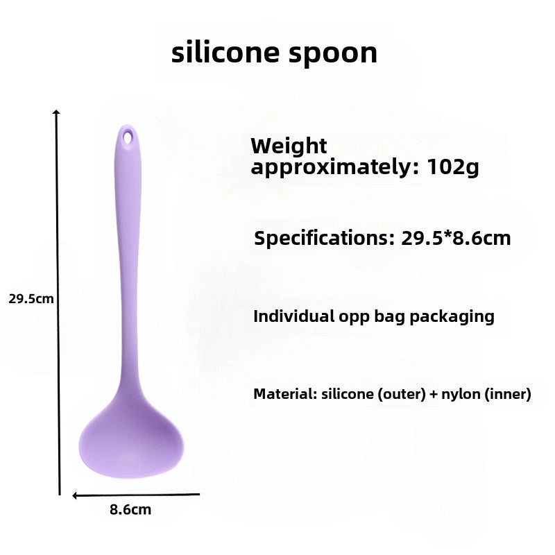 Silicone Soup Spoon Food Grade Long Handle Household Large Soup Spoon High Temperature Resistant Mini Porridge Spoon Frying Spoon Non-stick Cooking Pan Spoon