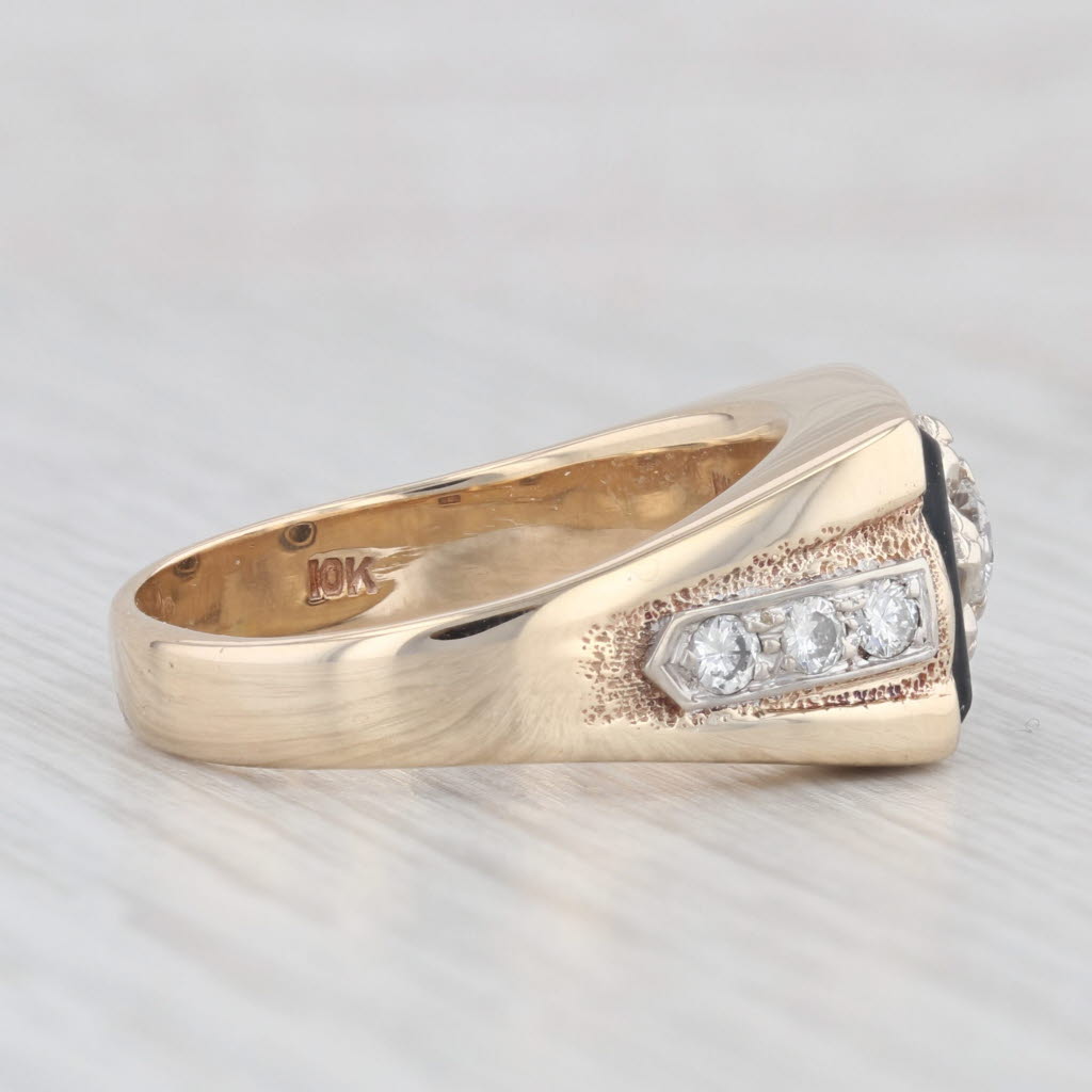 Vintage 0.51ct Diamond Onyx Signet Ring 10k Yellow Gold Size 10.5 Men's